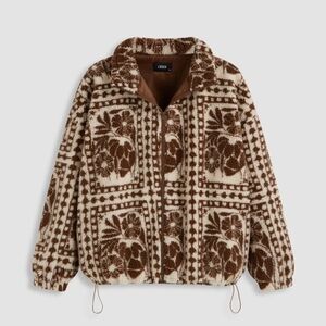 Cider Brown and Cream Patterned Teddy Jacket